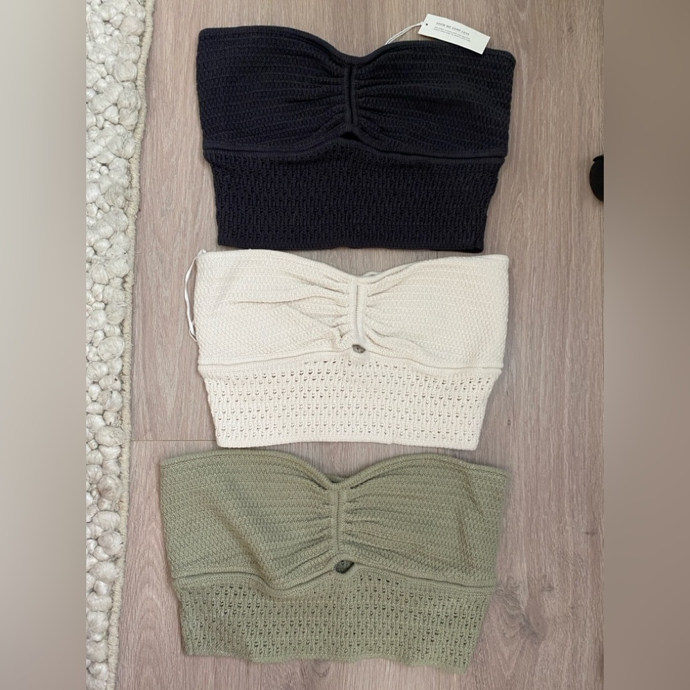American Eagle Outfitters Knit Bandeau Trio in Black, Cream, and Olive